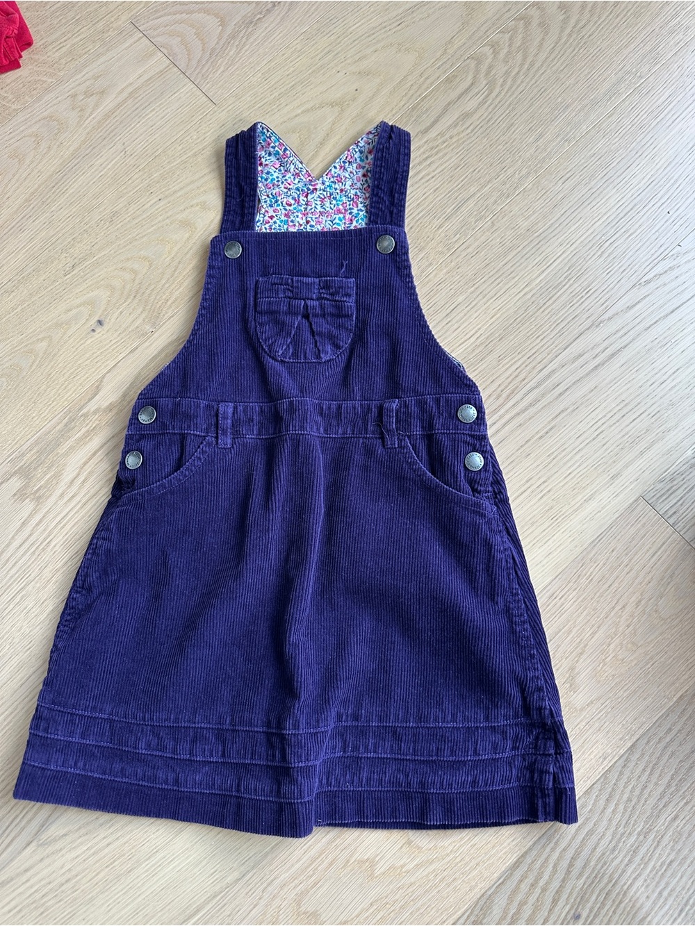 JoJo Maman Bebe Purple Corduroy Pinafore Dress with Floral Lining